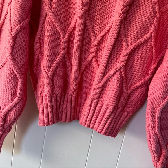 J Crew Collection Cable Knit Mock Neck Sweater Pink Cotton Blend K0100 Retro - Picture 7 of 11